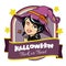 Halloween badge with cute witch cartoon