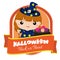 Halloween badge with lovable kid witch cartoon
