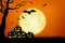 Halloween banner background with flying bats and Jack o` lantern pumpkins