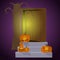 Halloween banner with glowing pumpkins on gradient purple background