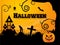 Halloween banner or poster design with haunted house and scary pumpkin.
