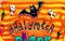 Halloween Bat Silhouettes on Orange Background with Haloween Text, Ai Generative