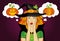 Halloween. Beautiful woman in hat and witch costume is surprised