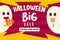 Halloween Big Sale Background with Cute Ghost Carrying Big Candy and Cute Ghost Eat Candy