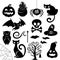 Halloween black silhouette icons set vector.