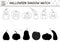 Halloween black and white shadow matching activity. Autumn outline puzzle or coloring page with jack-o-lanterns. Game with scary
