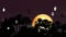 Halloween blood moon on night sky back silhouette palm tree and party spirits