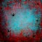 Halloween bloody red and teal grunge background with webs and spiders