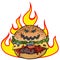 Halloween Burger in the flames of hell. Hot food
