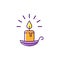 Halloween candle icon. Burning candle on the candlestick colorful flat icon, Thin line art design, Vector illustration