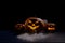 Halloween card. jack o lantern with candles glow on a black background. A row of creepy pumpkins with carved grimaces