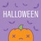 Halloween card with kawaii pumpkin. Vector illustration