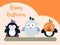 Halloween card template with stylized penguin characters. Modern flat illustration.