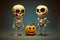 Halloween cartoon characters skeleton skull, digital illustration painting