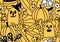 Halloween cartoon doodle seamless pumpkins and ghost pattern for wrapping paper and fabrics and linens