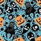 Halloween cartoon doodle seamless vampire and monsters and pumpkins and ghost pattern for wrapping paper