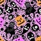 Halloween cartoon doodle seamless vampire and monsters and pumpkins and ghost pattern for wrapping paper