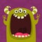 Halloween cartoon green horned monster with thee eyes. Vector illustration isolated.