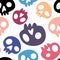 Halloween cartoon skulls seamless pattern for wrapping paper and fabrics and clothes print and autumn accessories