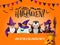 Halloween cartoon wizard, witch, ghost characters