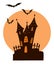 Halloween castle and bats. Vector illustration.