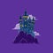 Halloween castle stands atop a rugged rock, vector