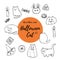 Halloween cat vector set. Hand drawn ink doodles of fat cats, pumpkins, hats, cookies, candles and candies