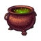 Halloween cauldron with boiling green potion inside, isolated vector illustration