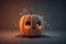 halloween celebration day with pumpkins, haunted house and people celebrating