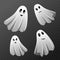 Halloween celebration. Set of ghost characters with different face expressions on transparent checkered background