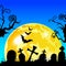 Halloween cemetery moonlight landscape. illustration night, vec