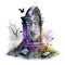 Halloween cemetery with tombstone and bats. Watercolor illustration. Generative AI animal ai