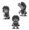 Halloween Character Set Cute Werewolf Cartoon Vector Illustration Stroke