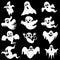 Halloween characters set of scary white ghosts for design isolated
