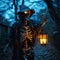Halloween charm Skeleton holding lantern, creating a haunting silhouette