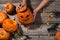 Halloween child hands pumpkin, spiders, horror stories and more