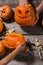 Halloween child hands pumpkin, spiders, horror stories and more