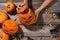 Halloween child hands pumpkin, spiders, horror stories and more