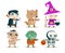 Halloween children costume kids masquerade fantasy RPG game party characters icons set vector illustration
