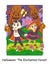 Halloween children in an enchanted forest vector colorful illustration