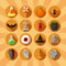 Halloween circle flat icons set on orange background