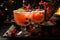 Halloween cocktail. Orange alcoholic drink on table