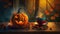 halloween coffee with pumpkins as lanterns