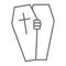 Halloween coffin thin line icon, death and funeral, grave sign, vector graphics, a linear pattern on a white background