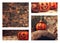 Halloween collage with funny pumpkin faces. Fall moodboard. Autumn vibes. Greeting card, party flyer design