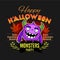 Halloween - color Monster, funny face - color poster vector stock illustration