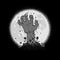 Halloween Comic Icons - Zombie Hand braking out of the Ground Aginst the Moon - Black n White