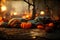 Halloween composition Festive atmosphere Orange pumpkins AI generated