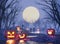 Halloween concept ,Jack o lantern pumpkin in the cemetery night 3d render