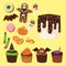 Halloween cookie symbols of food night cake party trick or treat candies vector illustration.